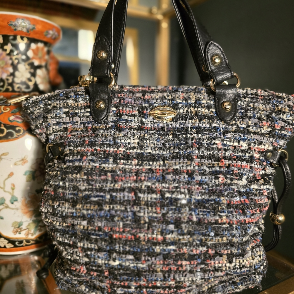 Chic Tweed Black and Blue Women's Bag